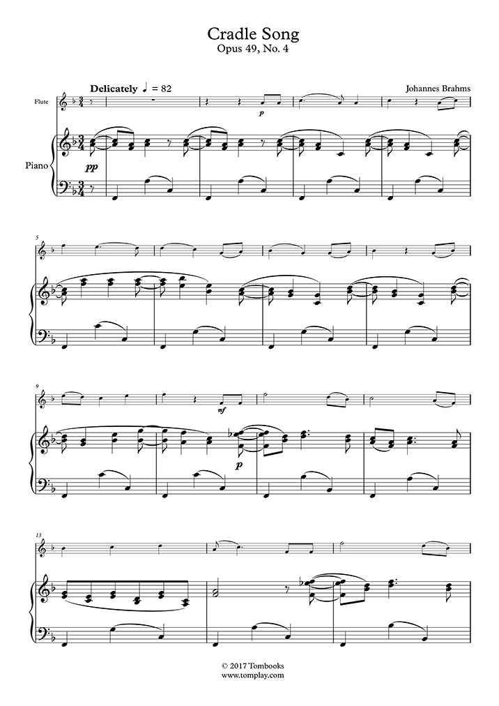 Cradle Song, Opus 49, No. 4 part) (Brahms) Piano Sheet